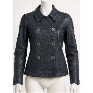 Vintage Ralph Lauren Nautical Women's Navy Double-Breasted Leather Jacket SZ: M